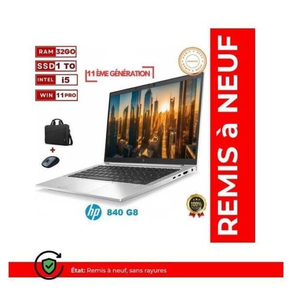 Hp EliteBook 840 G8 I5- 11éme Génération RAM 32Go DDR4 1 Tb SSD QWERTY - REMIS A NEUF