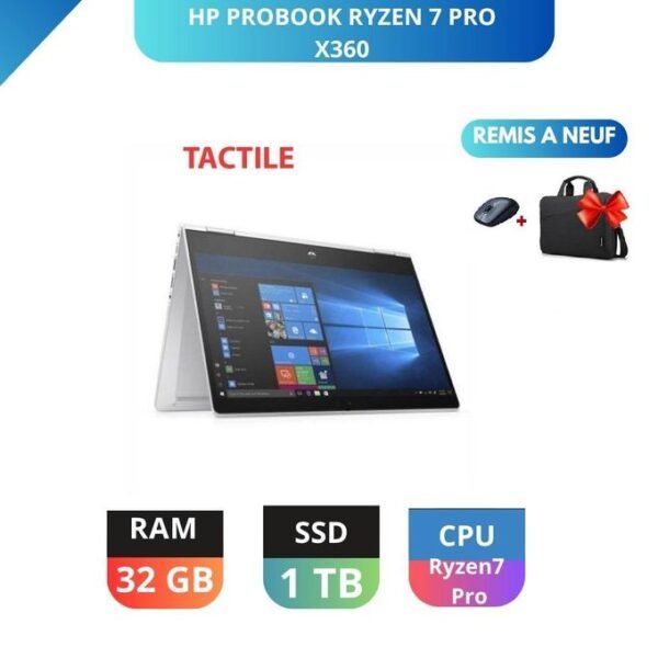 Hp Pc Portable x360 ProBook 435 G8 Ryzen 7 Pro 5850U RAM 32Go DDR4 1Tb SSD QWERTY Tactile