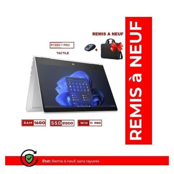 Hp EliteBook x360 435 G8 – Ryzen 7 Pro 5850U – 16Go RAM – 512Go SSD – Radeon Graphics - pc portable remis a neuf