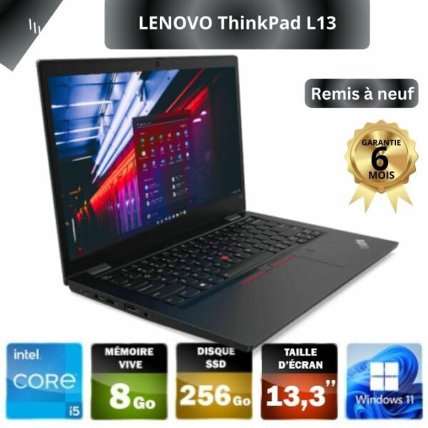Lenovo Pc Portable ThinkPad L13 Core i5-10eme génération 8G DDR4 256G SSD Ecran 13.3 IPS FULLHD Clavier Rétro -Remis à neuf